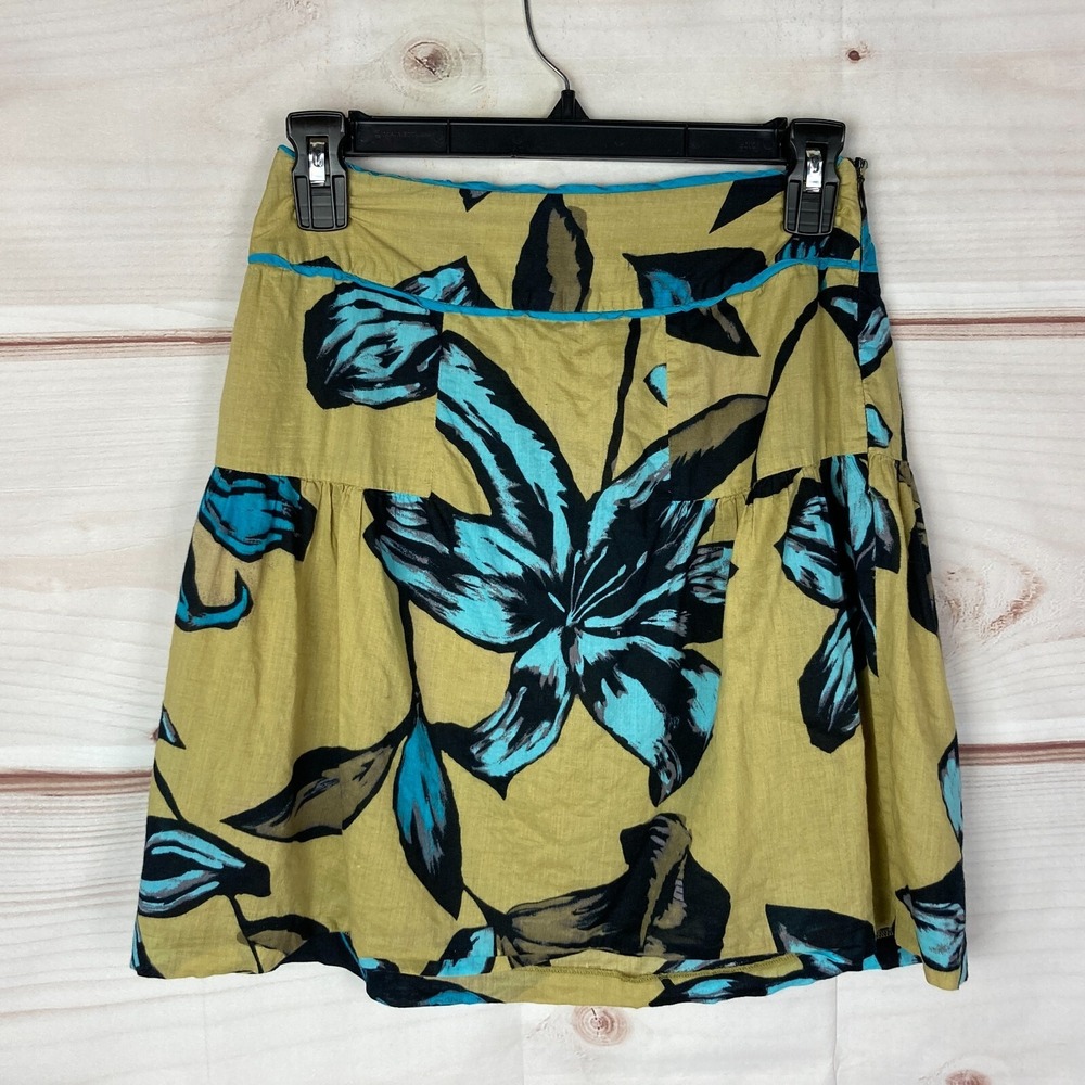 Mac‎ & Jac Skirt Womens 2 Yellow Floral Cotton A-Line Lightweight Side Zipper